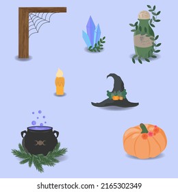 Set of Halloween theme items or autumn set. 