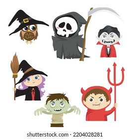 Set of Halloween theme poster. Hand drawn characters. Collection for prints poster or sticker. Vector illustration.