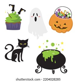 Set of Halloween theme poster. Hand drawn characters. Collection for prints poster or sticker. Vector illustration.