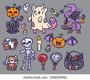 Set of Halloween themed illustrations. Perfect for decoration, greeting cards, events, flyers and posters.