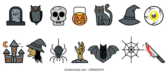 Set of Halloween themed illustrations. Perfect for decoration, greeting cards, events, brochures and posters.