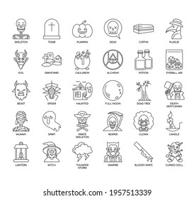 Set of Halloween thin line and pixel perfect icons for any web and app project. 