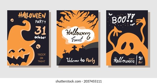 Set of Halloween, three frames for your designs such party invitations, greeting cards, posters etc. by handwritten