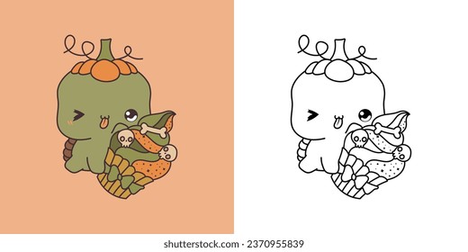 Set Halloween Tortoise Multicolored and Black and White. Kawaii Clip Art Halloween Turtle. Cute Vector Illustration of a Kawaii Halloween Animal with Sweets. 