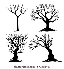 Set of halloween tree . Dead Branch from vector.Halloween tree by hand drawing.Black plant on white background. 