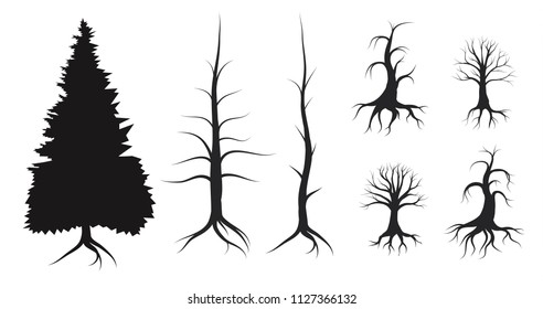 Set of halloween tree. Vector illumination