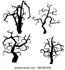 Set of halloween trees isolated on white background, vector illustration