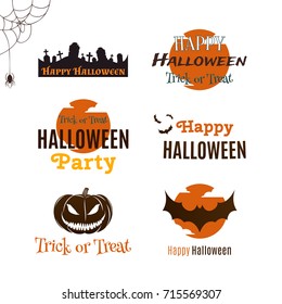 Set of Halloween typographic banners, logo templates or badges isolated on white background. Vector illustration.