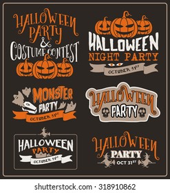 Set of Halloween typographic design for party, costume contest, night party, spooky party. poster. Vector illustration