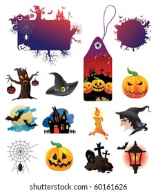 Set of halloween vector character icons and design elements