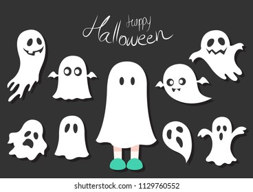set of halloween vector ghost on dark background