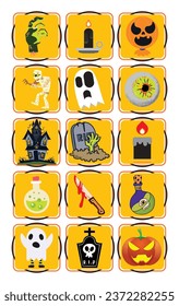 set of halloween vector icons with yellow background