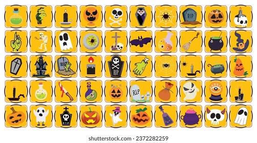 set of halloween vector icons with yellow background