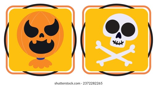 set of halloween vector icons with yellow background