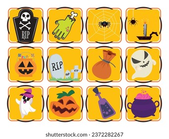 set of halloween vector icons with yellow background