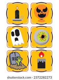 set of halloween vector icons with yellow background