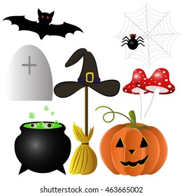 Set for Halloween vector illustration. Happy Halloween attributes for a holiday