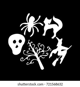 Set of Halloween vector illustration for a party in a modern style. Doodle. Design icon, print, logo, poster, symbol, decor, textile, paper