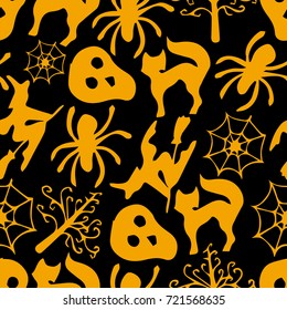 Set of Halloween vector illustration for a party in a modern style. Doodle. Design icon, print, logo, poster, symbol, decor, textile, paper