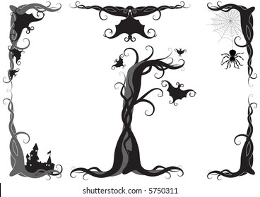 set of halloween vector ornament rules, corners and designs