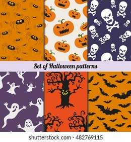 Set of halloween vector patterns. Endless texture can be used for wallpaper, pattern fills, web page,background, surface.