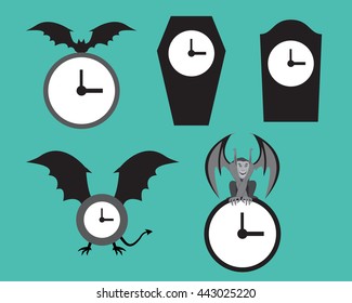 Set of halloween wall clock, vector object