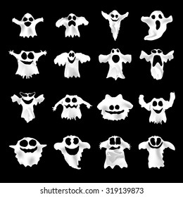 Set of halloween white ghosts with different expressions