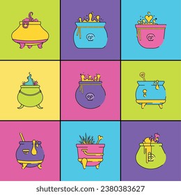 Set of halloween witch cauldron icons Vector illustration