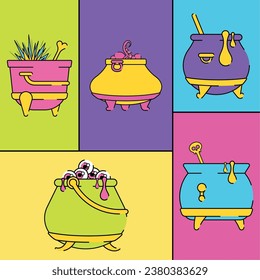 Set of halloween witch cauldron icons Vector illustration