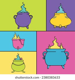 Set of halloween witch cauldron icons Vector illustration