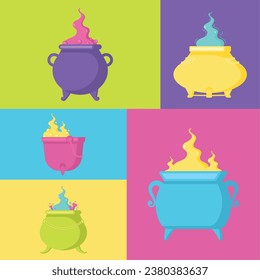 Set of halloween witch cauldron icons Vector illustration