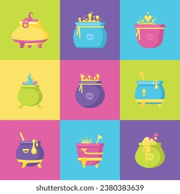 Set of halloween witch cauldron icons Vector illustration