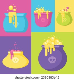 Set of halloween witch cauldron icons Vector illustration