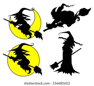 set of Halloween witch vector silhouettes