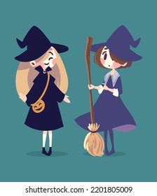 set of halloween witches characters