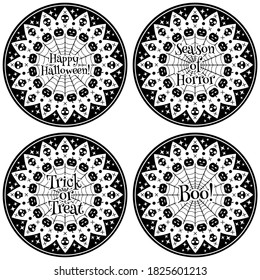 Set of halloween wreaths. Holiday decoration template. Vector illustration.