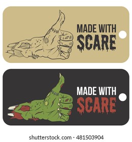 Set of Halloween zombie hand like gesture sale tag isolated on white background. Use for business or promotion. Vector illustration.
