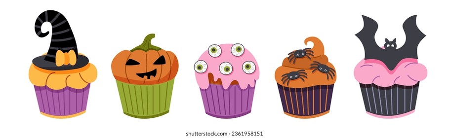 Set of Halooween creepy cakes. Halloween sweets.