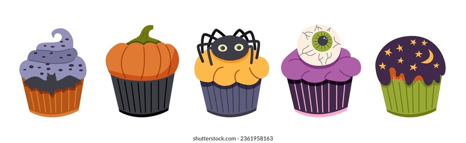 Set of Halooween creepy cakes. Halloween sweets.