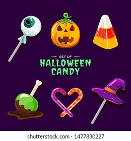 Set of Haloween Candy vector illustration with cute and fun character.