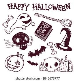 Set of Haloween Illustrations. Scary Holiday Trick or Treat