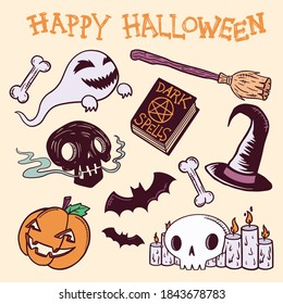 Set of Haloween Illustrations. Scary Holiday Trick or Treat