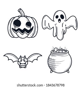 Set of Haloween Illustrations. Scary Holiday Trick or Treat