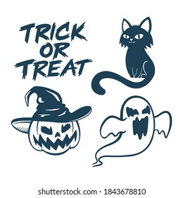 Set of Haloween Illustrations. Scary Holiday Trick or Treat