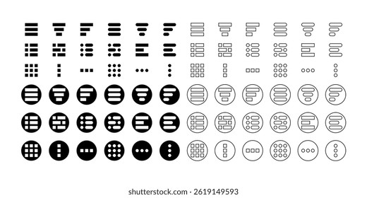 Set of hamburger menu icons for website interface. Burger, waffle, kebab and meatballs web buttons isolated on white background. Site navigation elements. Vector graphic illustration.