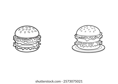 Set of Hamburger vector illustration. Coloring book page