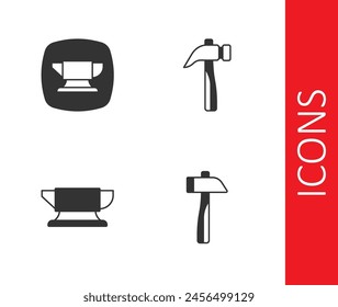 Set Hammer, Blacksmith anvil tool,  and  icon. Vector