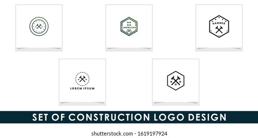 set of hammer and home vintage logo design vector, construction logo design template