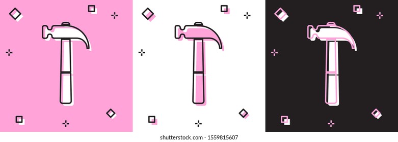 Set Hammer icon isolated on pink and white, black background. Tool for repair.  Vector Illustration