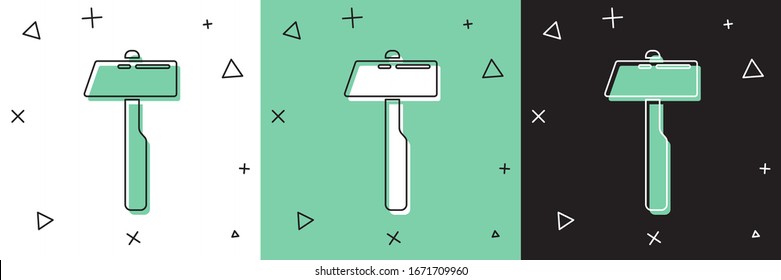 Set Hammer icon isolated on white and green, black background. Tool for repair.  Vector Illustration